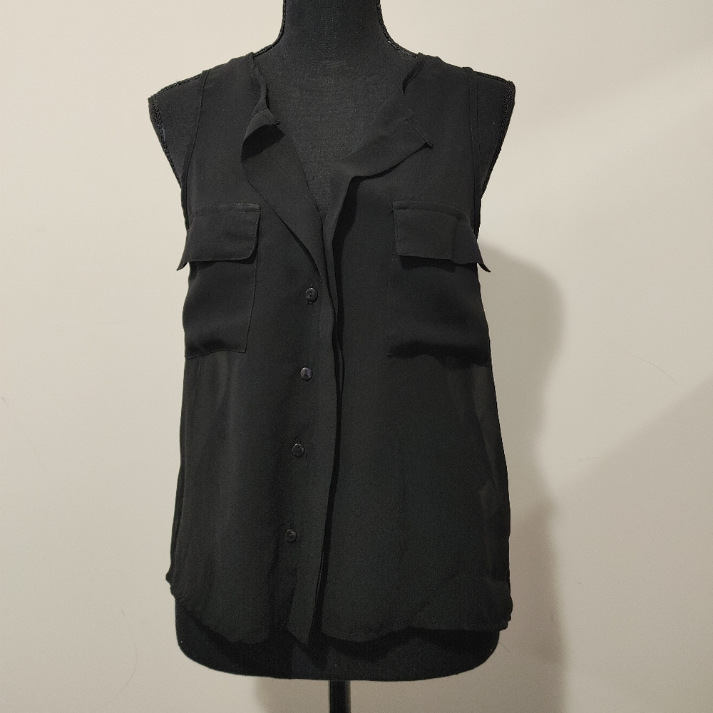 Silk Small Black Button Up Top
